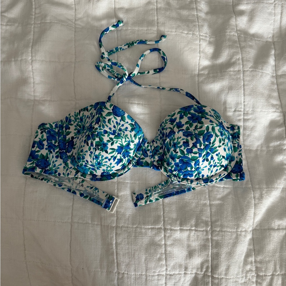 Floral Blue and Green Women's Swim Top